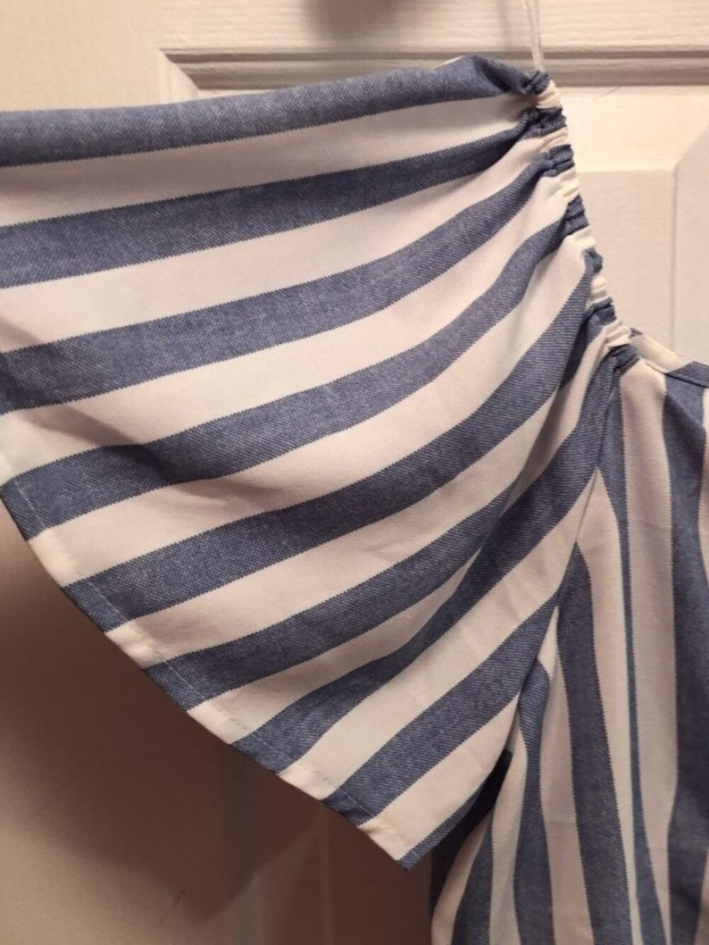 Blue and White Striped Off the Shoulder Top, Size S - Picture 2 of 3